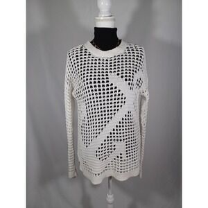 Willi Smith Sweater Womens Medium White Anchor Open Knit Pullover Nautical Sheer